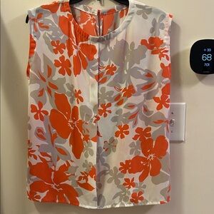 Elegant Floral Sleeveless Blouse - Orange and Gray